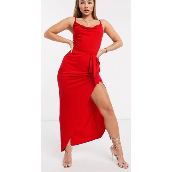 AX Paris Dresses & Skirts - AX Paris Red Cowl Neck Maxi Dress With Slit